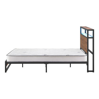 Industrial Metal Bed Frame King with LED, 4 Storage Drawers, USB & Mattress 219cm x 183cm