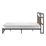 Industrial Metal Bed Frame King with LED, 4 Storage Drawers, USB & Mattress 219cm x 183cm