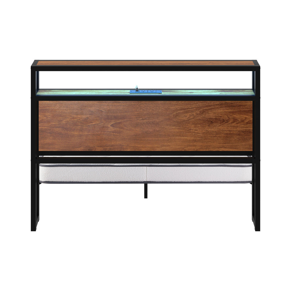 Industrial Metal Bed Frame King with LED, 4 Storage Drawers, USB & Mattress 219cm x 183cm