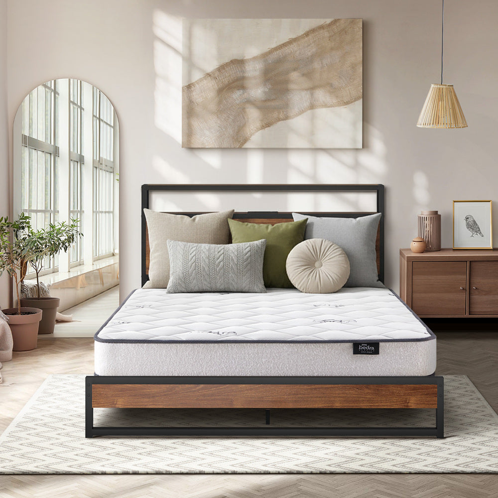 Industrial Metal Bed Frame King with LED, 4 Storage Drawers, USB & Mattress 219cm x 183cm