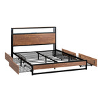 Metal Bed Frame Double Queen & King LED Storage Headboard USB Charging & 2 Drawers