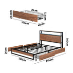 Metal Bed Frame Double Queen & King LED Storage Headboard USB Charging & 2 Drawers