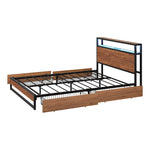 Metal Bed Frame Double Queen & King LED Storage Headboard USB Charging & 2 Drawers