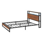 Metal Bed Frame Queen Size LED Storage Headboard USB Charge
