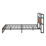 Metal Bed Frame Queen Size LED Storage Headboard USB Charge