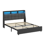 Double/King/Queen Bed Frame With LED Storage Headboard And USB Charging Ports