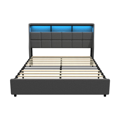 Double/King/Queen Bed Frame With LED Storage Headboard And USB Charging Ports