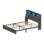 Double/King/Queen Bed Frame With LED Storage Headboard And USB Charging Ports