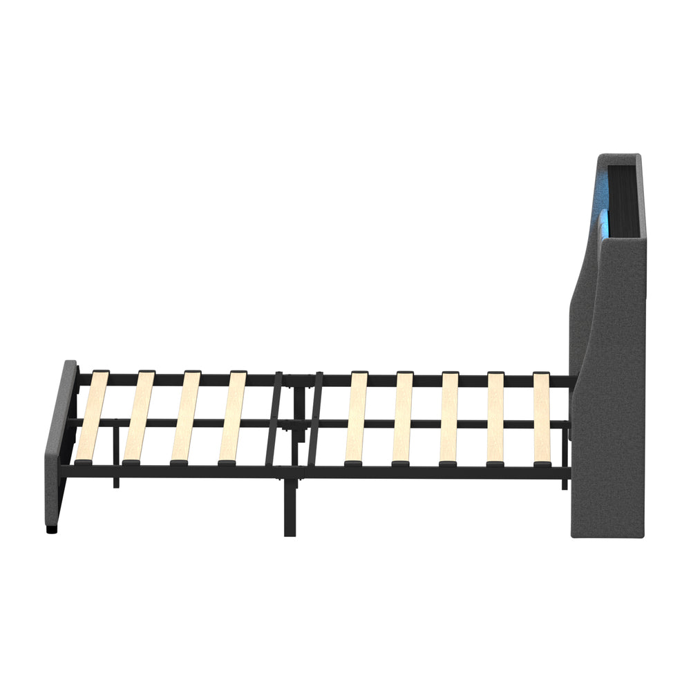 Double/King/Queen Bed Frame With LED Storage Headboard And USB Charging Ports