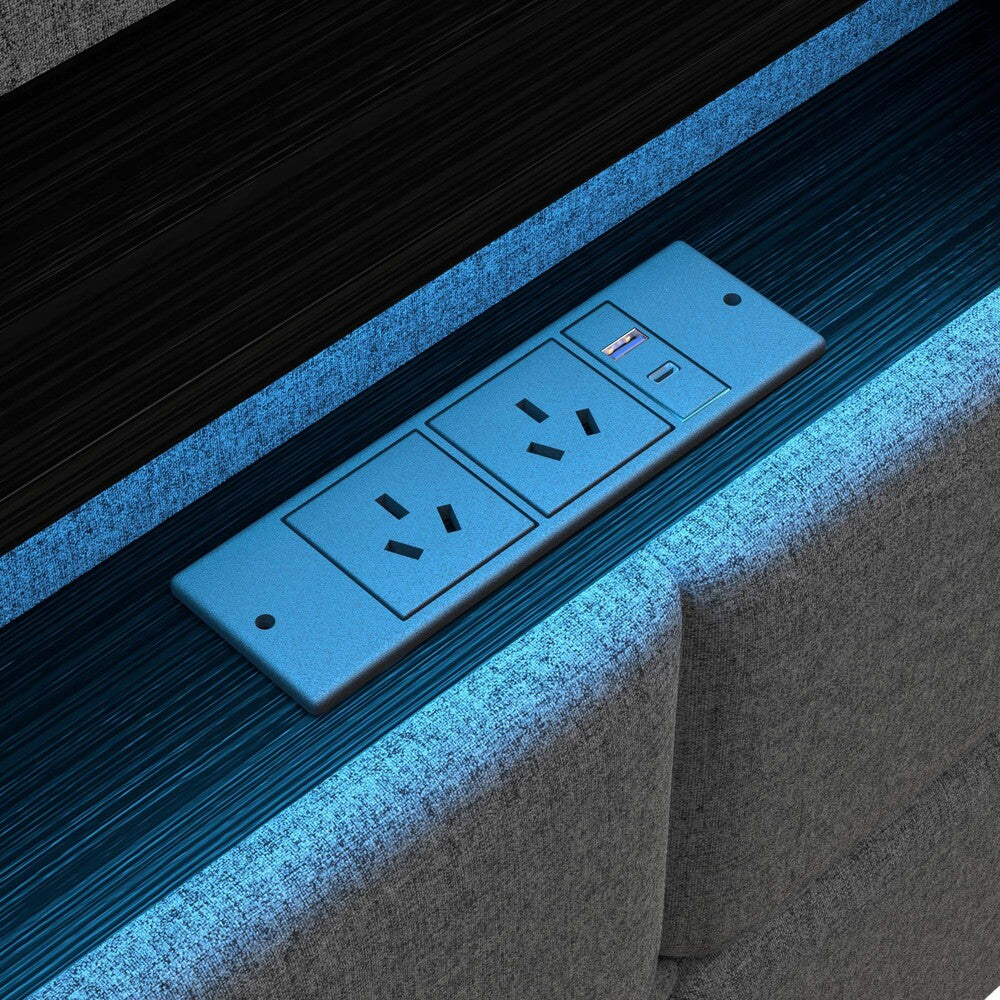 Double/King/Queen Bed Frame With LED Storage Headboard And USB Charging Ports