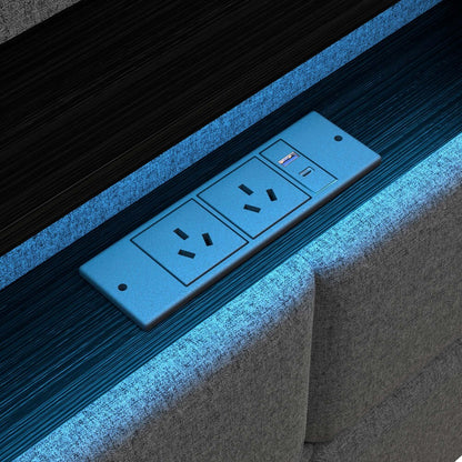 Double/King/Queen Bed Frame With LED Storage Headboard And USB Charging Ports