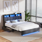 Double/King/Queen Bed Frame With Headboard RGB LED Lights USB Charging Drawer