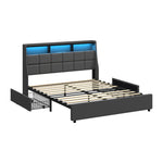 Double/King/Queen Bed Frame With Headboard RGB LED Lights USB Charging Drawer