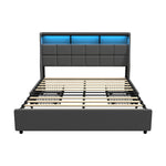 Double/King/Queen Bed Frame With Headboard RGB LED Lights USB Charging Drawer