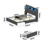 Double/King/Queen Bed Frame With Headboard RGB LED Lights USB Charging Drawer