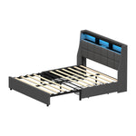 Double/King/Queen Bed Frame With Headboard RGB LED Lights USB Charging Drawer