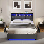 Double/King/Queen Bed Frame With Headboard RGB LED Lights USB Charging Drawer