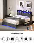 Double/King/Queen Bed Frame With Headboard RGB LED Lights USB Charging Drawer