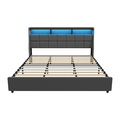 Double/King/Queen Bed Frame With LED Storage Headboard And USB Charging Ports