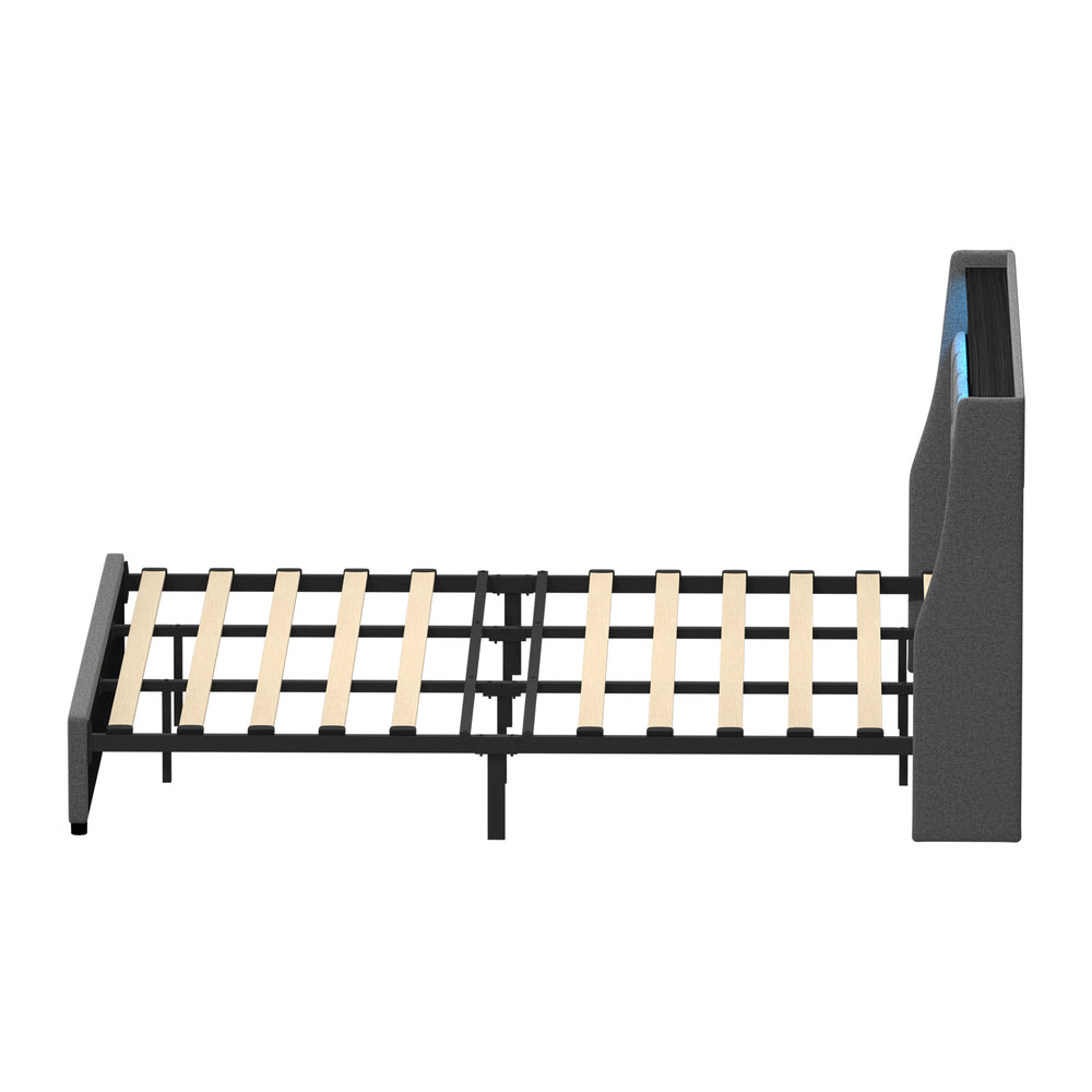 Double/King/Queen Bed Frame With LED Storage Headboard And USB Charging Ports