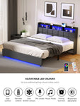 Double/King/Queen Bed Frame With LED Storage Headboard And USB Charging Ports