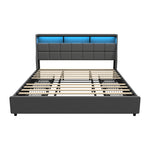 Double/King/Queen Bed Frame With Headboard RGB LED Lights USB Charging Drawer