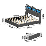 Double/King/Queen Bed Frame With Headboard RGB LED Lights USB Charging Drawer