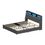 Double/King/Queen Bed Frame With Headboard RGB LED Lights USB Charging Drawer