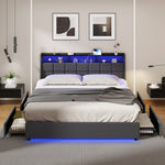 Double/King/Queen Bed Frame With Headboard RGB LED Lights USB Charging Drawer