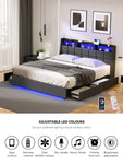 Double/King/Queen Bed Frame With Headboard RGB LED Lights USB Charging Drawer