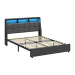Double/King/Queen Bed Frame With LED Storage Headboard And USB Charging Ports
