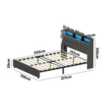 Double/King/Queen Bed Frame With LED Storage Headboard And USB Charging Ports