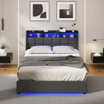 Double/King/Queen Bed Frame With LED Storage Headboard And USB Charging Ports