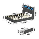 Double/King/Queen Bed Frame With Headboard RGB LED Lights USB Charging Drawer
