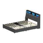 Double/King/Queen Bed Frame With Headboard RGB LED Lights USB Charging Drawer
