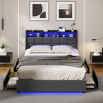 Double/King/Queen Bed Frame With Headboard RGB LED Lights USB Charging Drawer