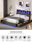 Double/King/Queen Bed Frame With Headboard RGB LED Lights USB Charging Drawer