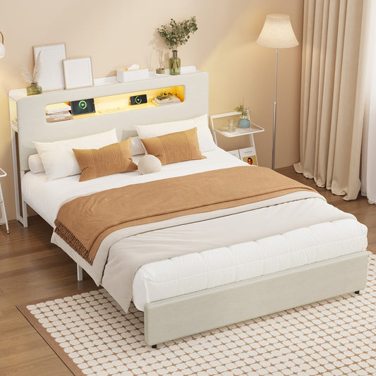 Double/King/Queen Bed Frame With LED Lights USB Charging Headboard Bedroom Furniture