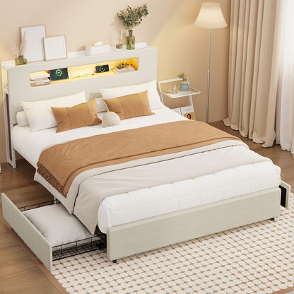 Double/Queen/King  Bed Frame With 2 Drawers LED USB Charging Headboard Bedroom Furniture