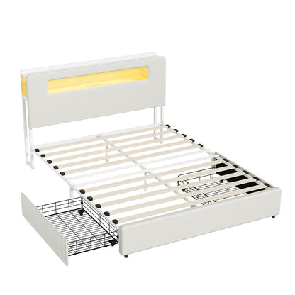 Double/Queen/King  Bed Frame With 2 Drawers LED USB Charging Headboard Bedroom Furniture