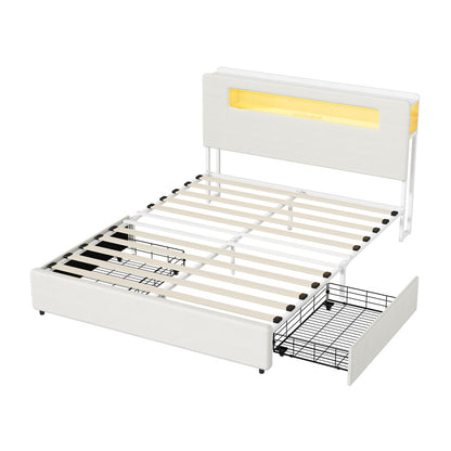 Double/Queen/King  Bed Frame With 2 Drawers LED USB Charging Headboard Bedroom Furniture