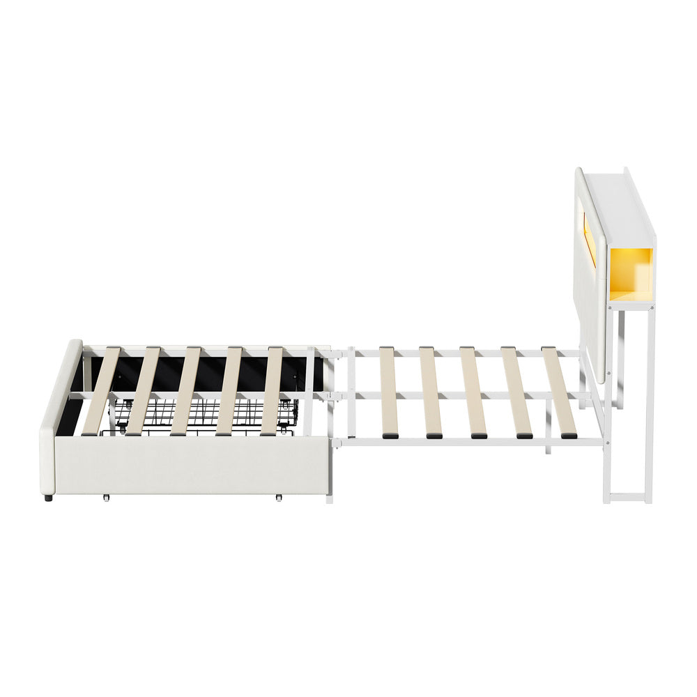 Double/Queen/King  Bed Frame With 2 Drawers LED USB Charging Headboard Bedroom Furniture