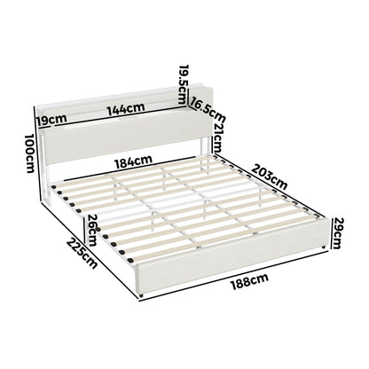 Double/King/Queen Bed Frame With LED Lights USB Charging Headboard Bedroom Furniture