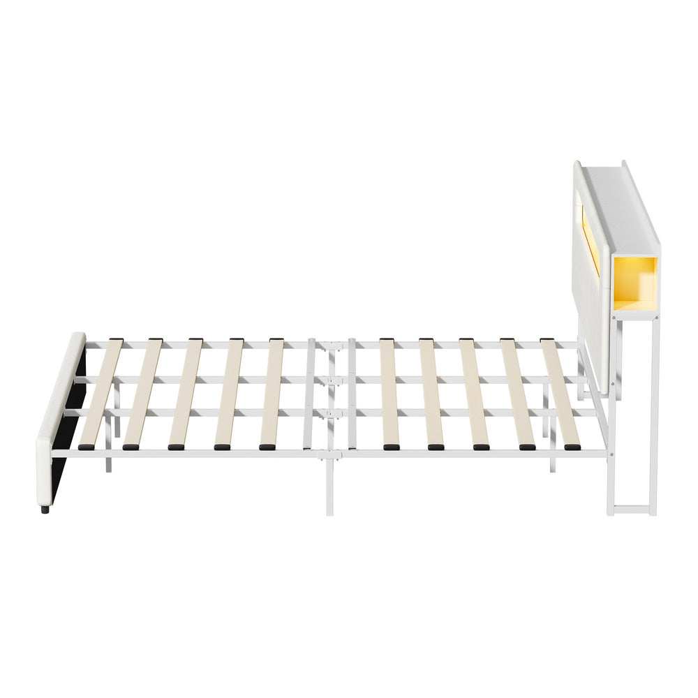 Double/King/Queen Bed Frame With LED Lights USB Charging Headboard Bedroom Furniture