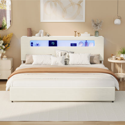 Double/King/Queen Bed Frame With LED Lights USB Charging Headboard Bedroom Furniture