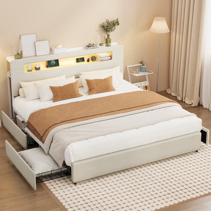 Double/Queen/King  Bed Frame With 2 Drawers LED USB Charging Headboard Bedroom Furniture