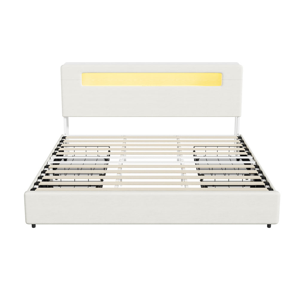 Double/Queen/King  Bed Frame With 2 Drawers LED USB Charging Headboard Bedroom Furniture