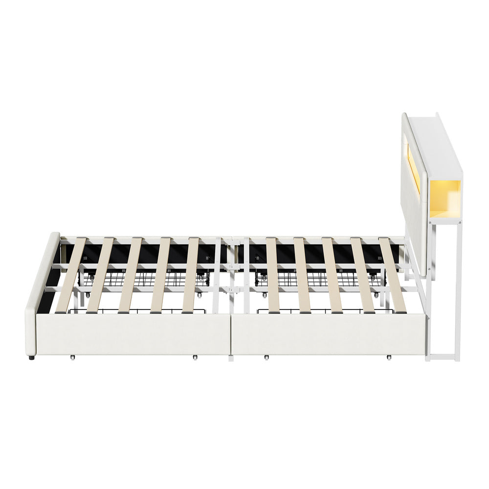 Double/Queen/King  Bed Frame With 2 Drawers LED USB Charging Headboard Bedroom Furniture