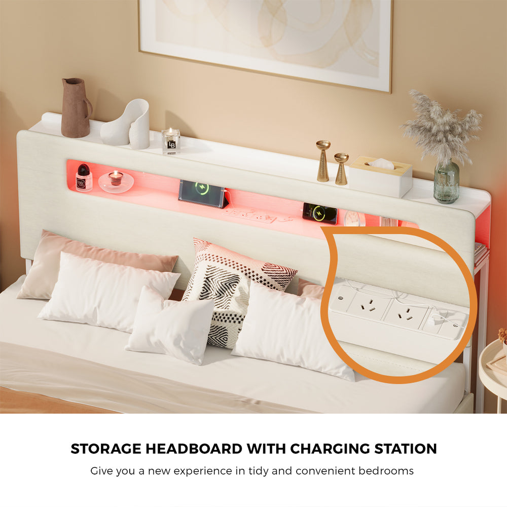 Double/Queen/King  Bed Frame With 2 Drawers LED USB Charging Headboard Bedroom Furniture