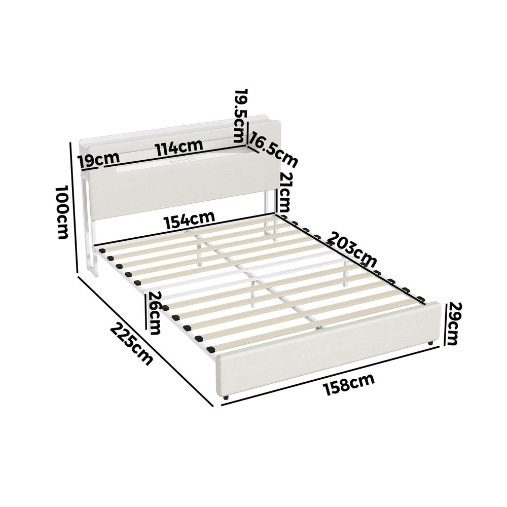Double/King/Queen Bed Frame With LED Lights USB Charging Headboard Bedroom Furniture